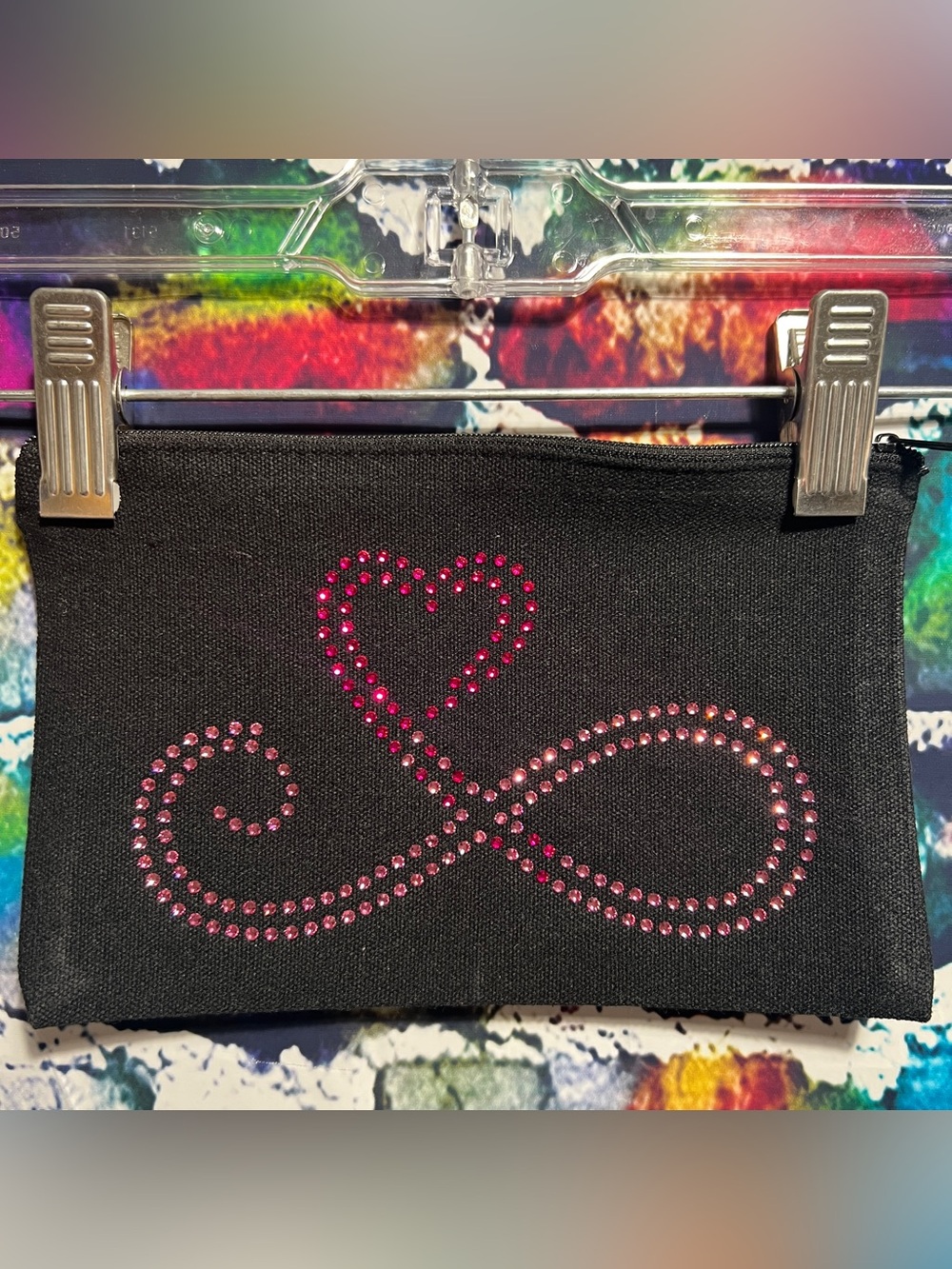Open Heart Infinity Ombré Rhinestone Zipper Pouch [21R]